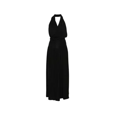Aya Muse V-neck Gathered Viscose Maxi Dress In Black