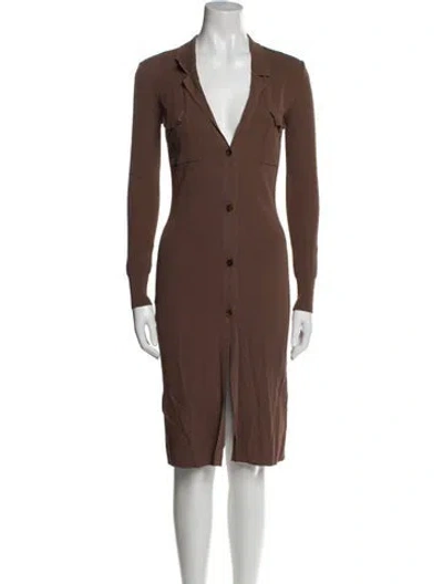 Pre-owned Aya Muse V-neck Knee-length Dress In Brown
