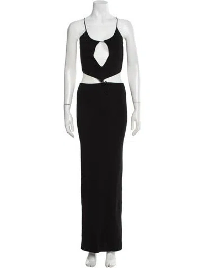 Pre-owned Aya Muse V-neck Long Dress In Black