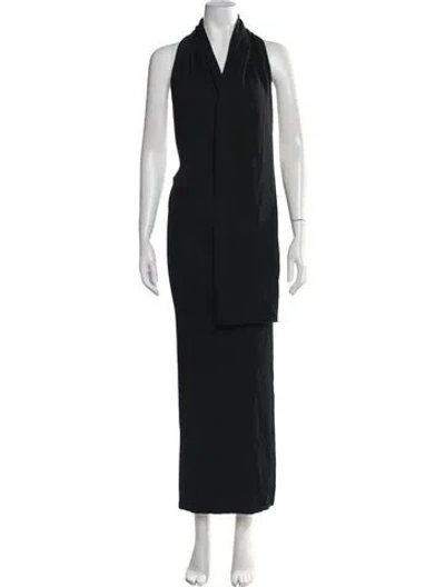 Pre-owned Aya Muse V-neck Long Dress In Black