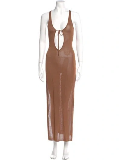 Pre-owned Aya Muse V-neck Long Dress In Brown