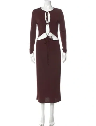 Pre-owned Aya Muse V-neck Long Dress In Brown