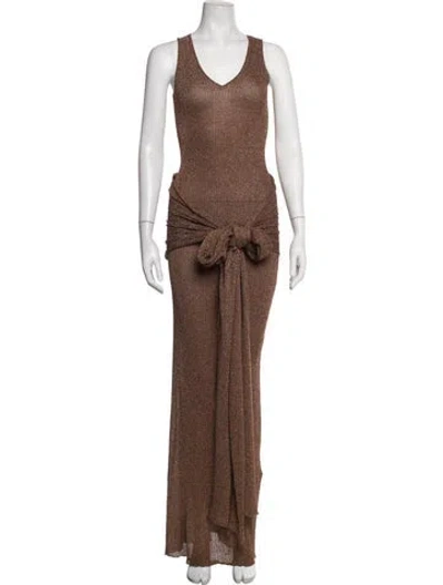 Pre-owned Aya Muse V-neck Long Dress In Brown