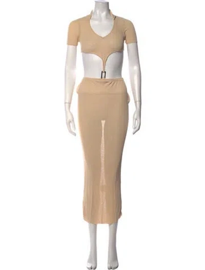 Pre-owned Aya Muse V-neck Long Dress In Neutrals