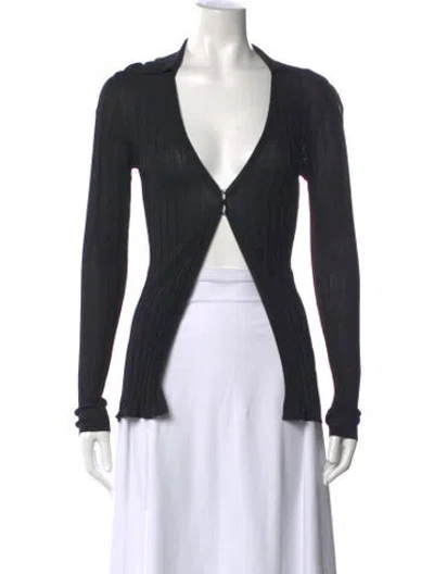 Pre-owned Aya Muse V-neck Long Sleeve Button-up Top In Black