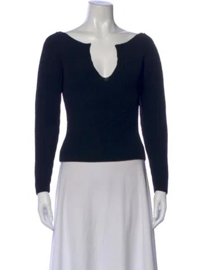 Pre-owned Aya Muse V-neck Long Sleeve Crop Top In Blue