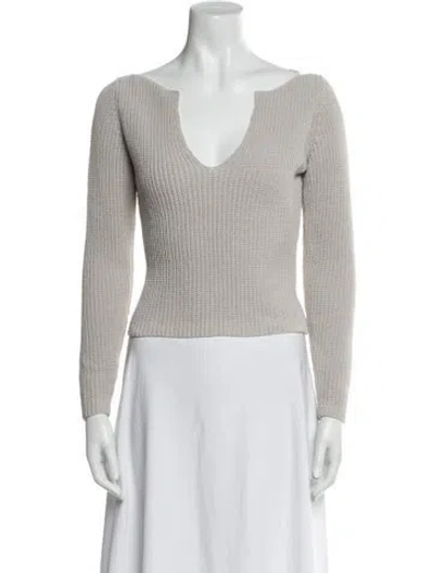 Pre-owned Aya Muse V-neck Long Sleeve Crop Top In Gray