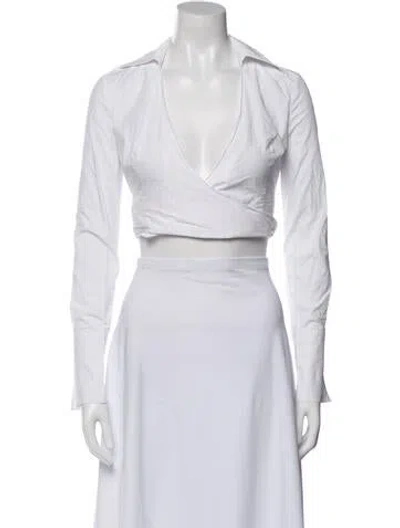 Pre-owned Aya Muse V-neck Long Sleeve Crop Top In White