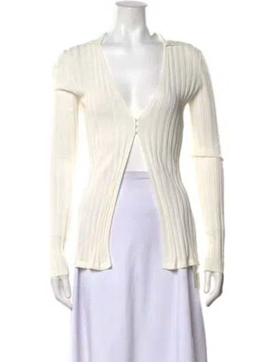 Pre-owned Aya Muse V-neck Long Sleeve Top In White