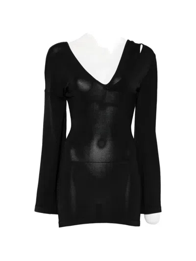 Aya Muse V-neck Mini Dress In Black