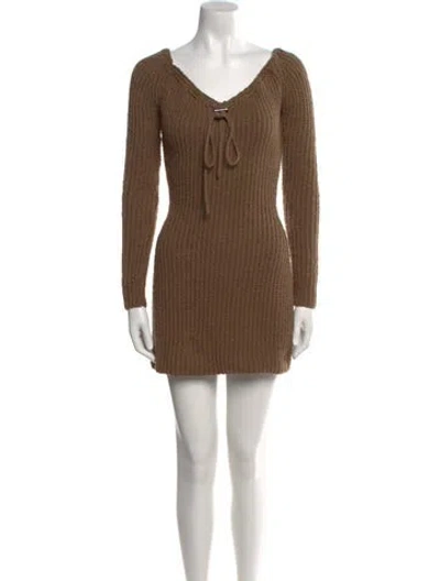 Pre-owned Aya Muse V-neck Mini Dress In Neutral