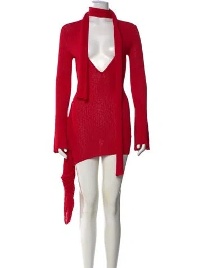 Pre-owned Aya Muse V-neck Mini Dress In Red