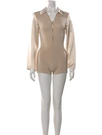 Pre-owned Aya Muse V-neck Romper In Neutral