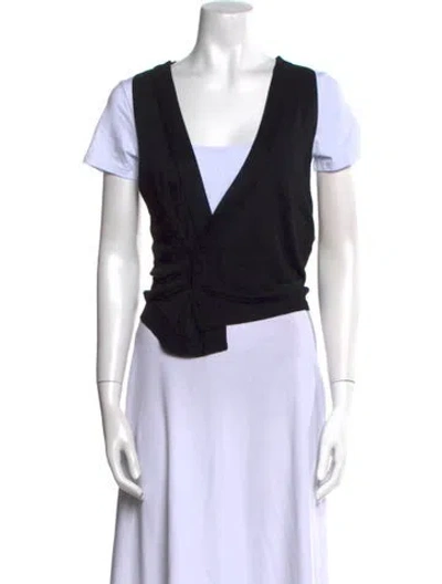 Pre-owned Aya Muse V-neck Short Sleeve Crop Top In Black