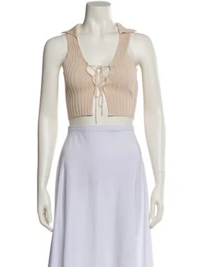 Pre-owned Aya Muse V-neck Sleeveless Crop Top In Neutral