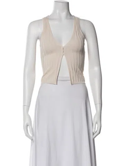 Pre-owned Aya Muse V-neck Sleeveless Crop Top In Neutrals