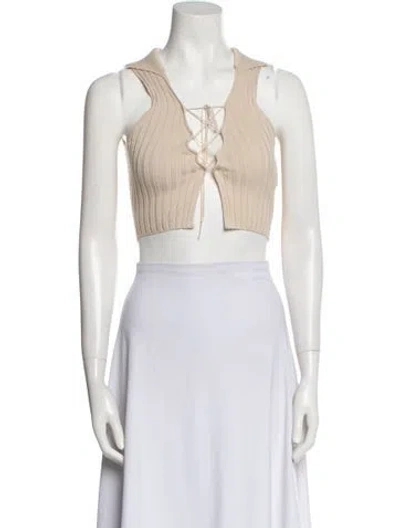 Pre-owned Aya Muse V-neck Sleeveless Crop Top W/ Tags In Neutral