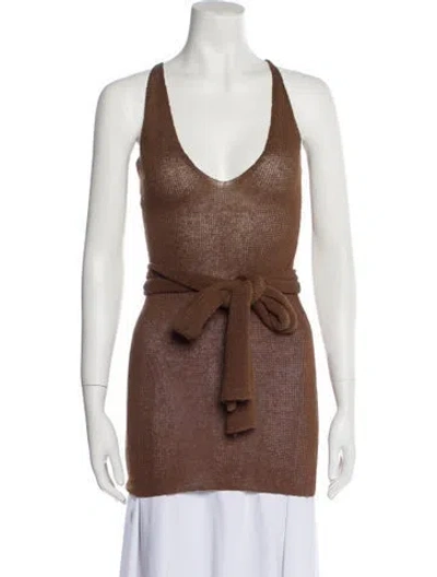 Pre-owned Aya Muse V-neck Sleeveless Top In Brown
