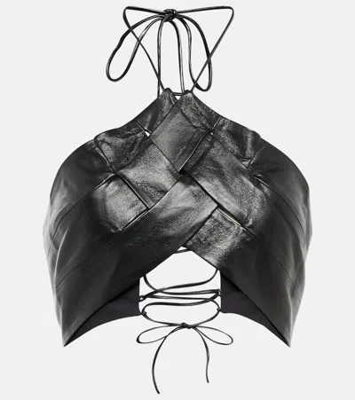 Aya Muse Vortico Faux Leather Crop Top In Black