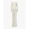 Aya Muse Womens Sage Long-sleeved Tie-panel Cotton-blend Maxi Dress In Sage