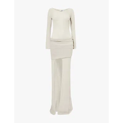 Aya Muse Womens Sage Long-sleeved Tie-panel Cotton-blend Maxi Dress