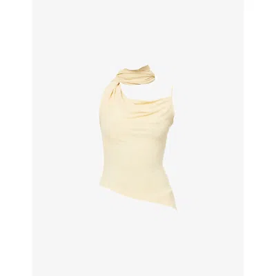 Aya Muse Womens Buttercream Asymmetrical Scarf Top In Neutral