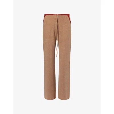 Aya Muse Womens Cinnamon Drawstring Straight-leg Wool, Cashmere And Silk Trousers In Brown