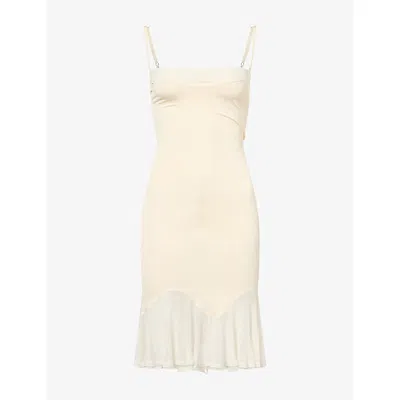 Aya Muse Womens  Ether Sheer-hem Stretch-mesh Midi Dress In White