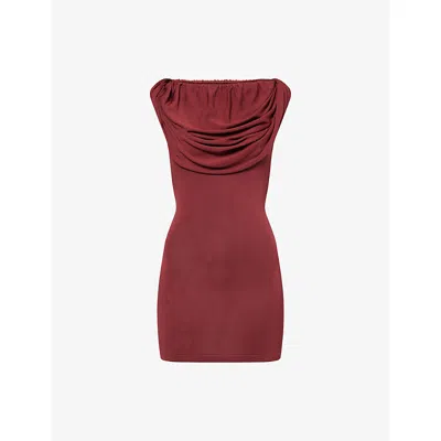Aya Muse Womens Berry Cowl-neck Sleeveless Knitted Mini Dress In Burgundy