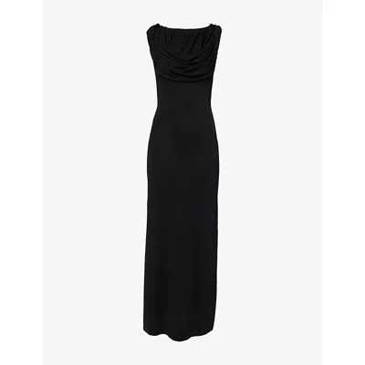 Aya Muse Womens Black Cowl-neck Sleeveless Knitted Maxi Dress