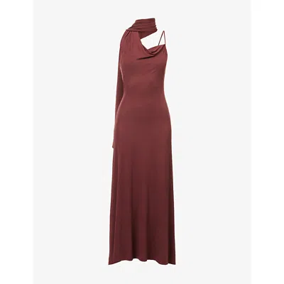 Aya Muse Womens Burgundy Wisp Draped Stretch-woven Maxi Dress Xs