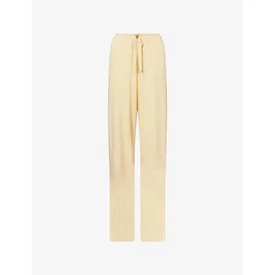 Aya Muse Womens Buttercream Drawstring Wide-leg Stretch-woven Trousers In Yellow