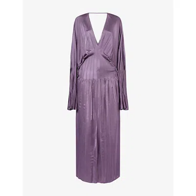 Aya Muse Womens Luma Draped Satin Maxi Dress Grape Xs