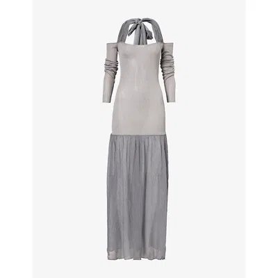 Aya Muse Womens Luxa Halter Woven Maxi Dress Slate Xs