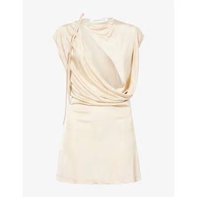 Aya Muse Womens Nyra Asymmetric Satin Mini Dress Champagne Xs