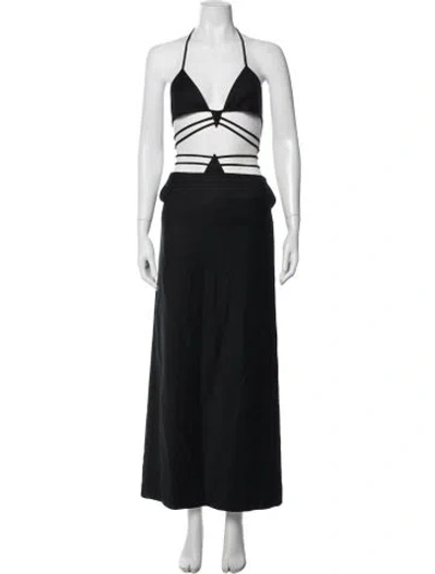 Pre-owned Aya Muse Wool Cutout Accent Skirt Set In Black