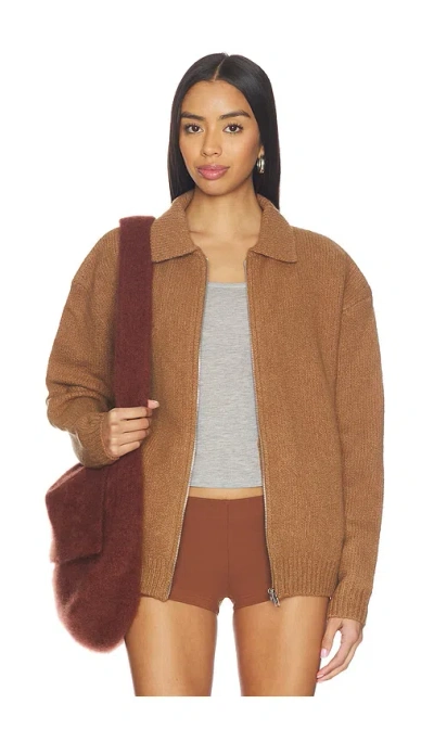 Aya Muse X Revolve Knit Zip Up Jacket With Collar In Brown