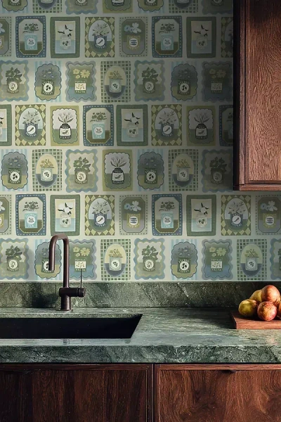 Ayara Pantry Staples Playful Kitchen Icon Wallpaper In Green