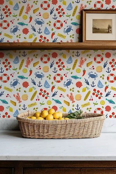 Ayara Seaside Snacks Coastal Icons Wallpaper In Multi