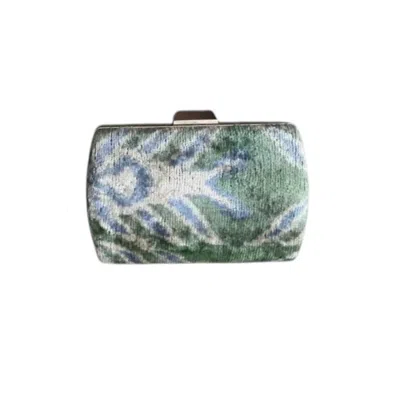 Ayca Silk Velvet Ikat Box Clutch In Blue
