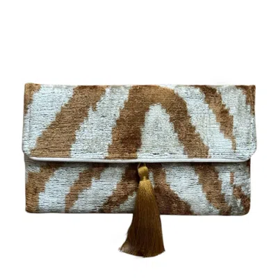 Ayca Women's Silk Velvet Ikat Clutch In Beige In Sand