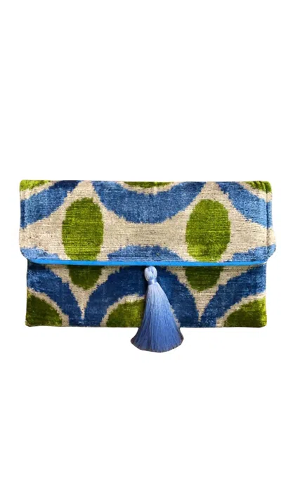 Ayca Women's Silk Velvet Ikat Clutch In Blue Multi