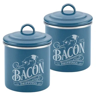 Ayesha Curry Ayesha Collection Enamel On Steel Bacon Grease Cans, Set Of 2 In Twilight Teal