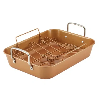 Ayesha Curry Bakeware Nonstick Roaster / Roasting Pan With Convertible Rack, 11 Inch X 15 Inch, Copper
