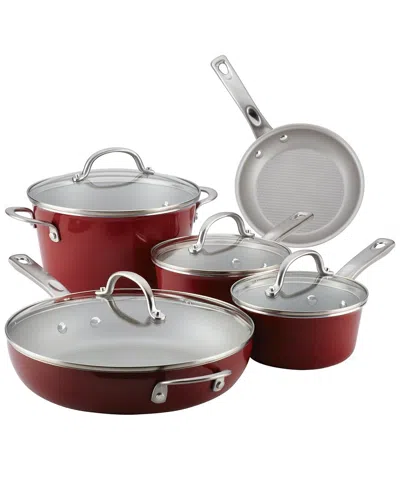 Ayesha Curry Dnu  Porcelain Enamel 9pc Nonstick Cookware Set In Red