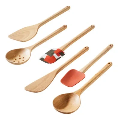 Ayesha Curry Tools And Gadgets Cooking Utensil Set, 6-piece, Redwood And Charcoal In Red;natural