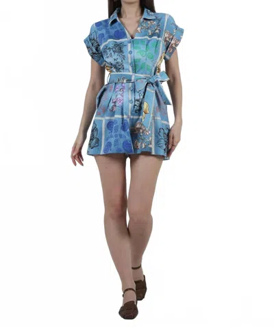 Aylaya Abigail Printed Romper In Blue In Multi