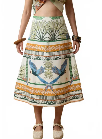 Aylaya Amazon Midi Skirt In Ivory Tropical Print In Multi