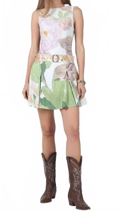 Aylaya Buckle Mini Dress In Olive Green In White