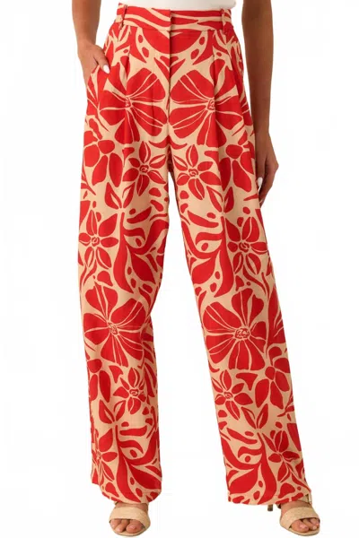 Aylaya Floral Print Linen Blend Key West Pants In Red